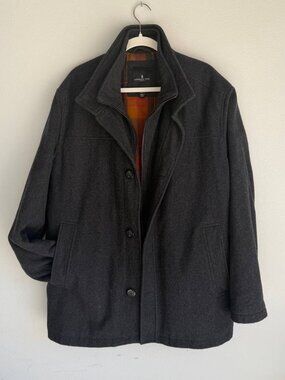 London Fog Gray Wool Blend Coat Size XL Classic Zip Front Jacket